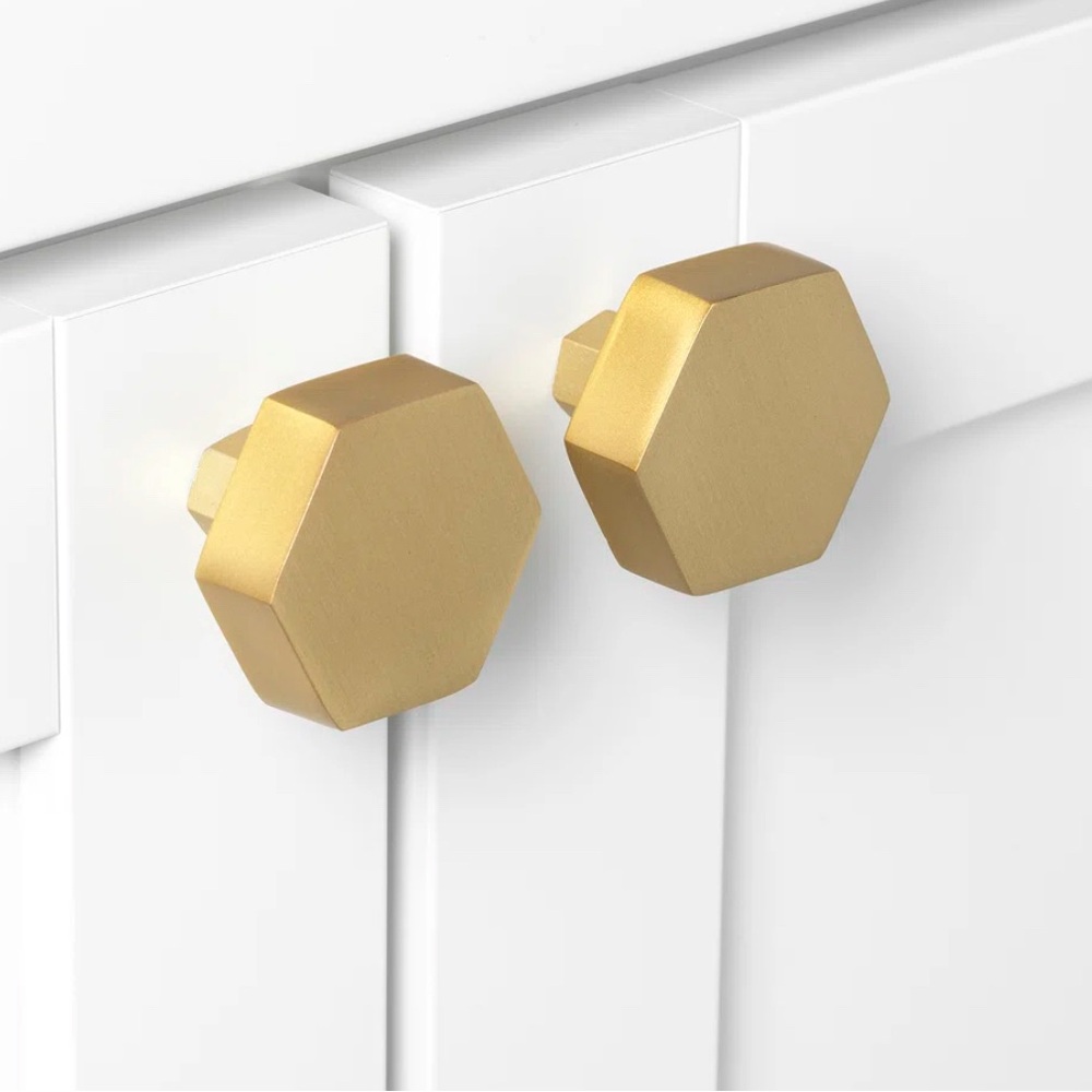 Hexagonal Gold Cabinet Knobs - set of 2